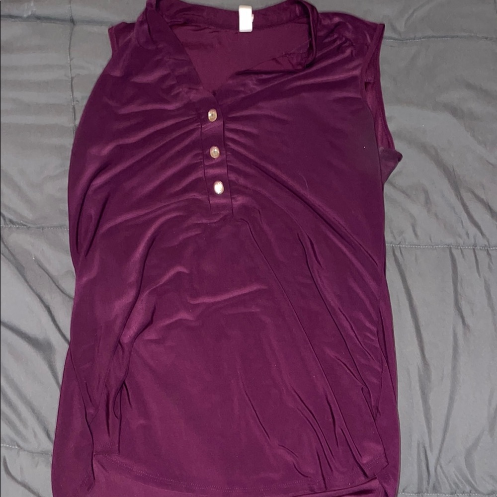 PerSeption Concept Purple Ruched Sleeveless Polo Tank